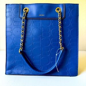 BCBG Blue Tote Bag with Gold Chain